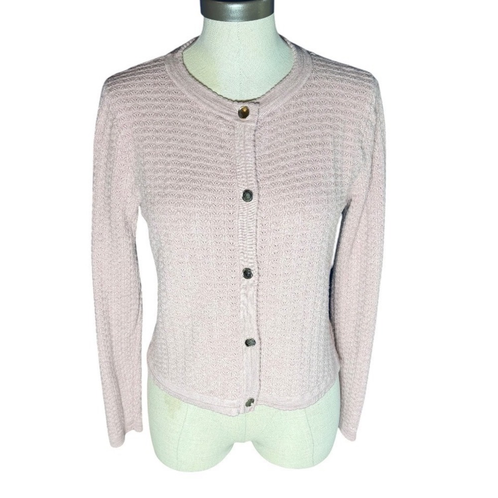 La Vila Milano Womens Dusty Rose Pointelle Knit Button Front Cardigan Sweater M